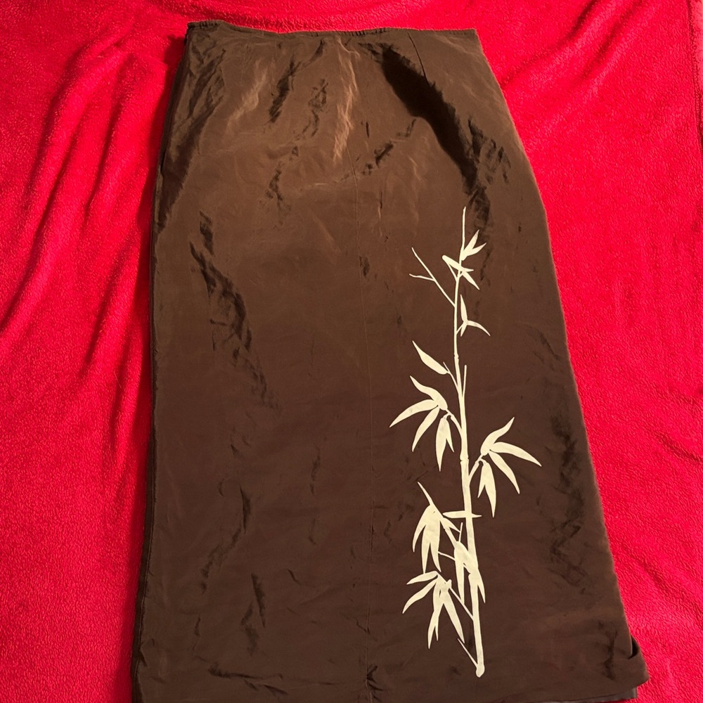 Russell Kemp Brown 100% Silk Skirt with Bamboo Design